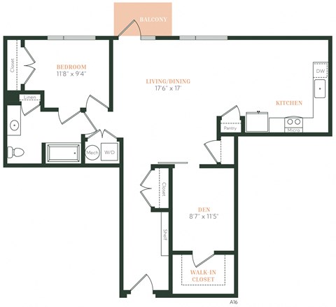 A18 - 1 bed 1 bath + den